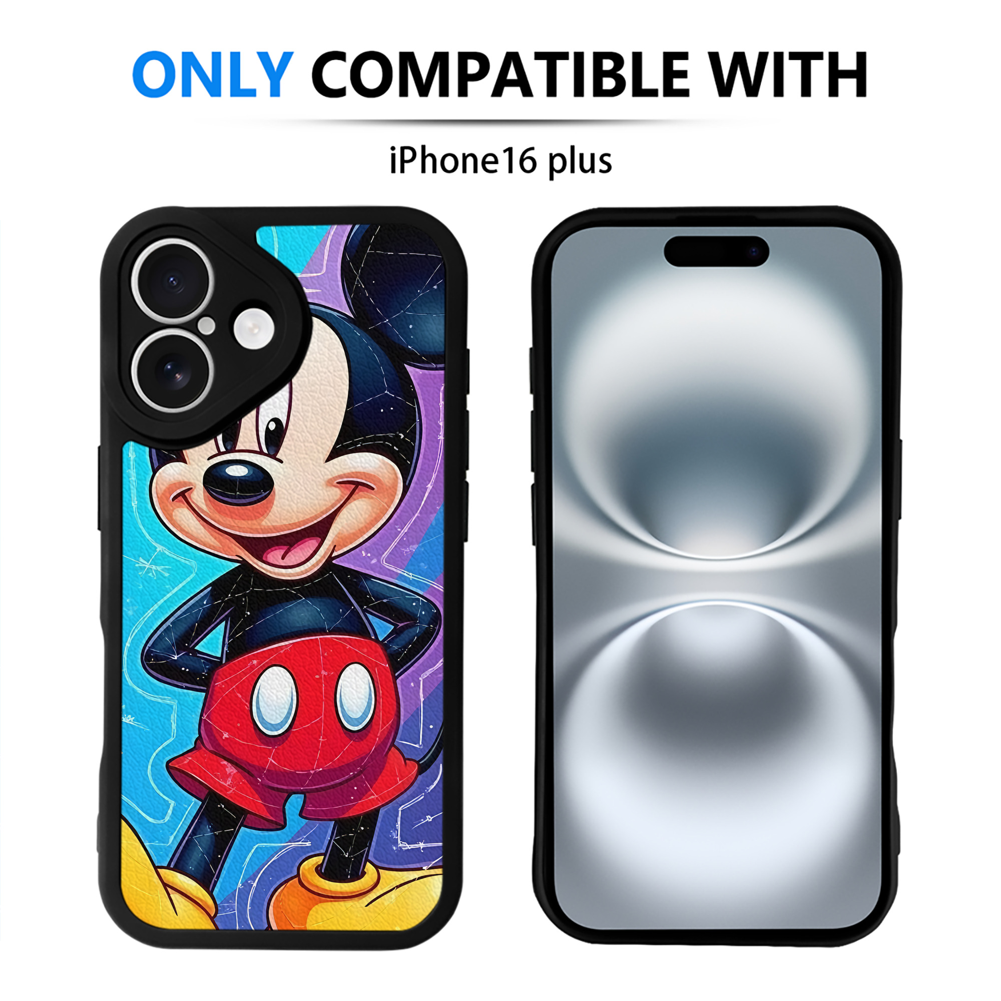 （画像用） ミッキーマウス Mickey Mouse 【iPhone 16シリーズ対応】シリコンスマホケース（レザー調） 材質：シリコン